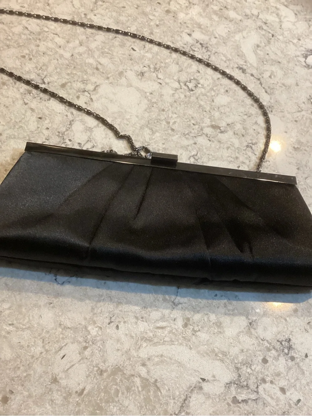 Classic Black Satin Evening Clutch with Chain Strap